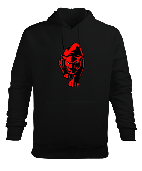 Tisho - Kırmızı jaguar baskılı Siyah Erkek Kapüşonlu Hoodie Sweatshirt