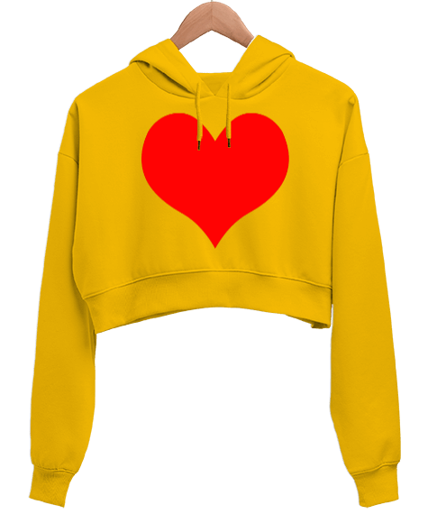 Tisho - Kırmızı kalbi Kadın Crop Hoodie Kapüşonlu Sweatshirt