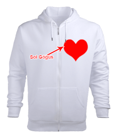 Kırmızı kalp Erkek Kapşonlu Fermuarlı - Tisho