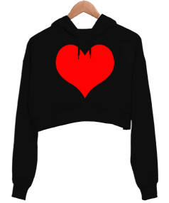 Kırmızı Kalp Kadın Crop Hoodie Kapüşonlu Sweatshirt - Tisho