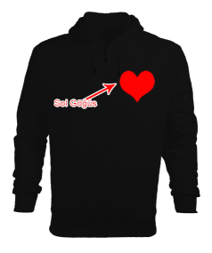 Kırmızı Kalpli Erkek Kapşonlu Fermuarlı - Tisho