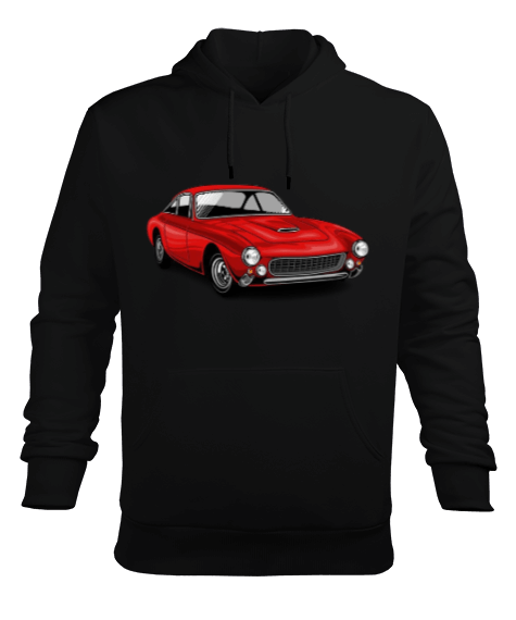 Tisho - Kırmızı klasik araba baskılı Erkek Kapüşonlu Hoodie Sweatshirt