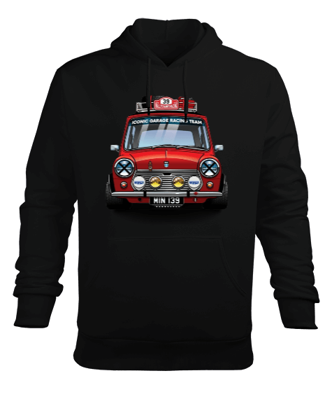 Tisho - Kırmızı küçük araba baskılı Erkek Kapüşonlu Hoodie Sweatshirt