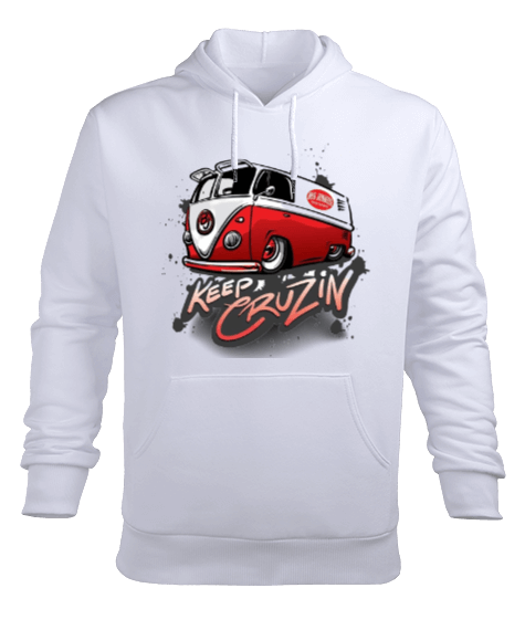 Tisho - Kırmızı minübüs baskılı Erkek Kapüşonlu Hoodie Sweatshirt