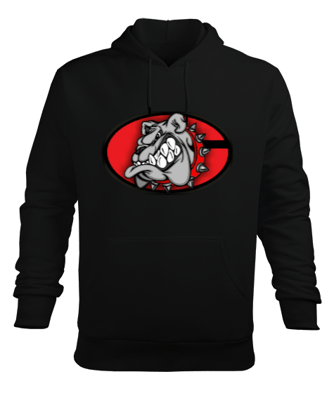 Tisho - Kırmızı tasmalı bulldog Siyah Erkek Kapüşonlu Hoodie Sweatshirt