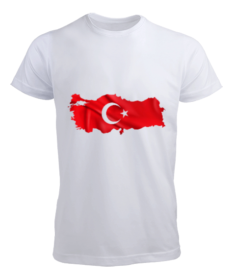 Tisho - Kırmızı Türkiye Haritası Baskılı Beyaz Erkek Tişört