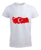 Kırmızı Türkiye Haritası Baskılı Beyaz Erkek Tişört - Tisho