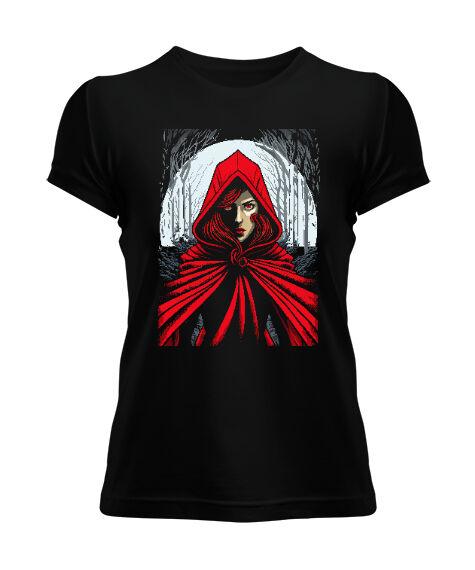 Tisho - Kırmızılı Kız Siyah Kadın Tişört