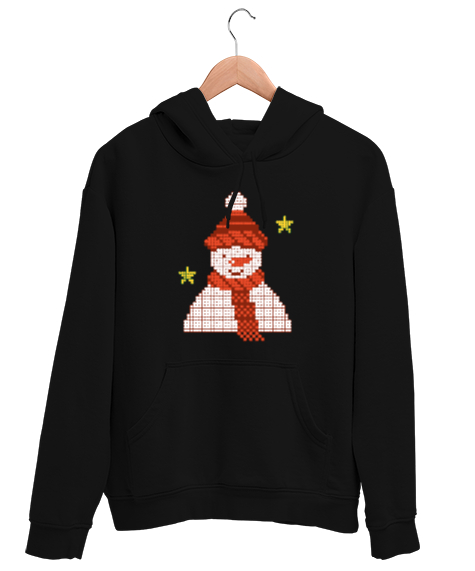 Tisho - Kış Neşesi Kar Adamı Siyah Unisex Kapşonlu Sweatshirt