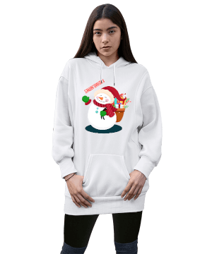 Tisho - kış tasarımlı Kadın Uzun Hoodie Kapüşonlu Sweatshirt