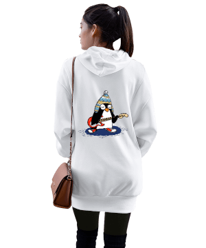 kış tasarımlı Kadın Uzun Hoodie Kapüşonlu Sweatshirt - Thumbnail