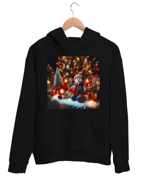 Tisho - Kış temalı Siyah Unisex Kapşonlu Sweatshirt