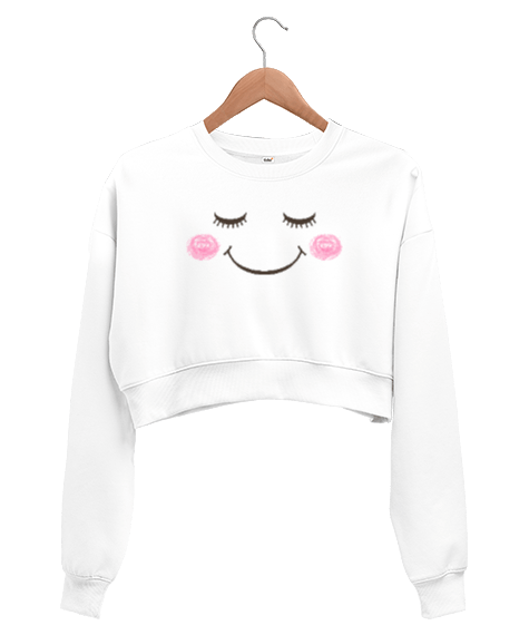 Tisho - kısa bady sevimli beyaz Kadın Crop Sweatshirt