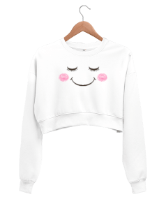 Tisho - kısa bady sevimli beyaz Kadın Crop Sweatshirt