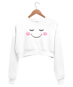 kısa bady sevimli beyaz Kadın Crop Sweatshirt - Tisho