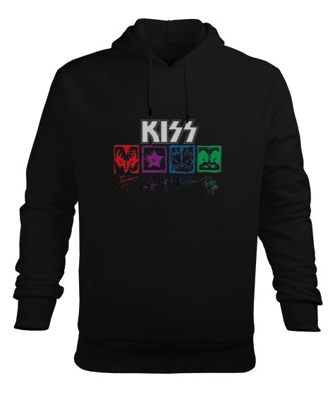 Tisho - Kiss Tasarım Baskılı Erkek Kapüşonlu Hoodie Sweatshirt