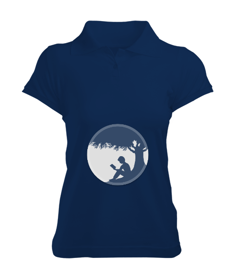 Tisho - Kitap Okuyan İnsan Logo Kadın Polo Yaka Tişört