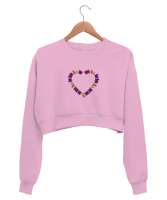 Kitap Tasarımlı Kalp Pembe Kadın Crop Sweatshirt - Tisho