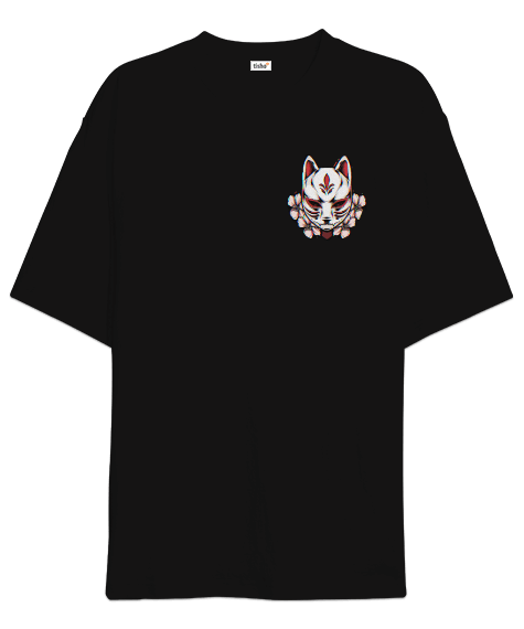 Tisho - kitsune maske desenli Oversize Unisex Tişört