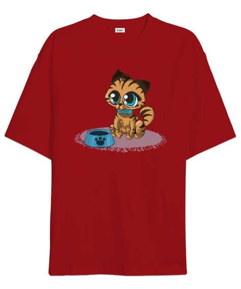 Tisho - Kitty Cat Kırmızı Oversize Unisex Tişört