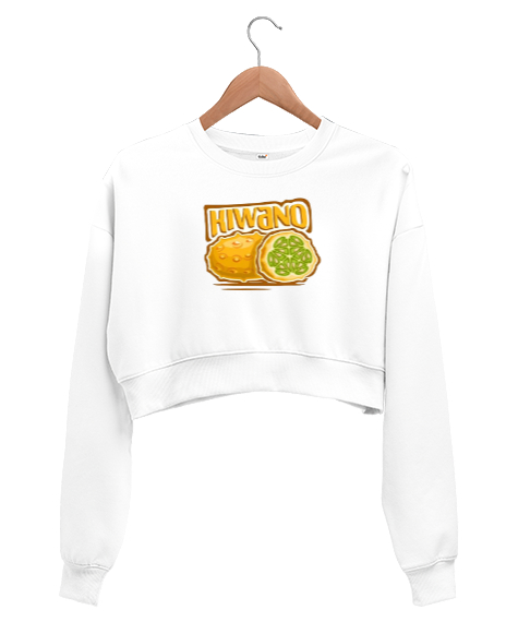 Tisho - Kiwano meyvesi Beyaz Kadın Crop Sweatshirt
