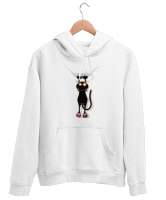 Kıyafete Asılan Komik Kedi - Cat Beyaz Unisex Kapşonlu Sweatshirt - Tisho