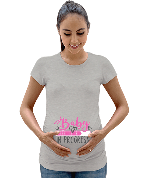 Tisho - KIZ BABY LOADING BASKI 2 Gri Kadın Hamile Tişört