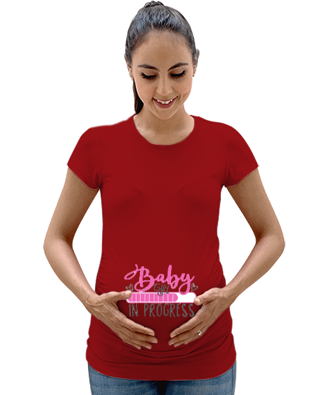 Tisho - KIZ BABY LOADING BASKI 2 Kırmızı Kadın Hamile Tişört