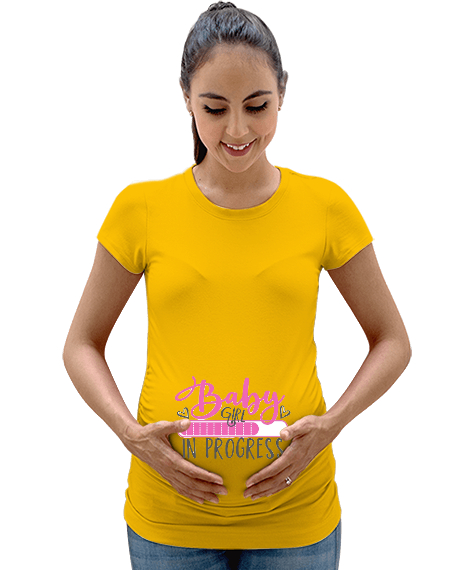 Tisho - KIZ BABY LOADING BASKI 2 Sarı Kadın Hamile Tişört