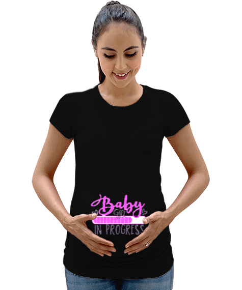 Tisho - KIZ BABY LOADING BASKI 2 Siyah Kadın Hamile Tişört