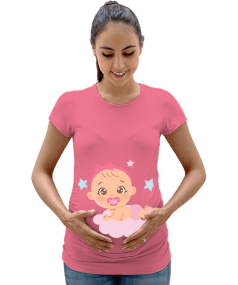 Kız Bebek Desenli Kadın Hamile Tişört - Tisho