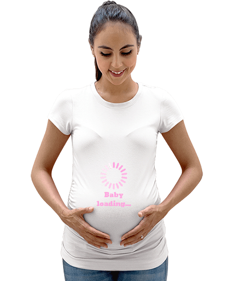 Tisho - Kız Bebek Yükleniyor Tasarımlı Beyaz Kadın Hamile Tişört