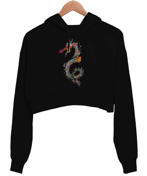 Kız Ejderha Kadın Crop Hoodie Kapüşonlu Sweatshirt - Tisho