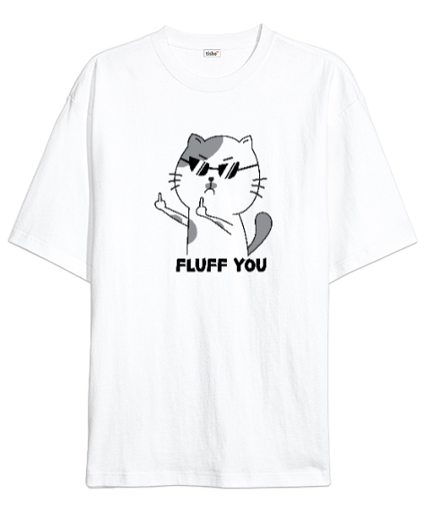 Tisho - Kızgın Kedi V2 Beyaz Oversize Unisex Tişört