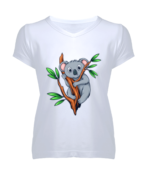 Tisho - koala Tasarım Kadın V Yaka Tişört