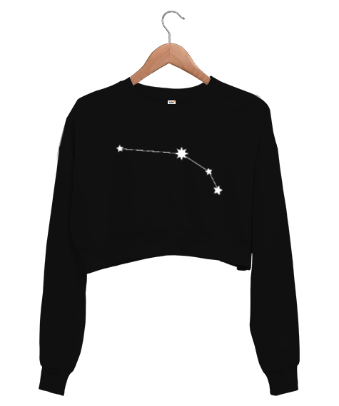 Tisho - Koç Burcu Takım Yıldızı Siyah Kadın Crop Sweatshirt
