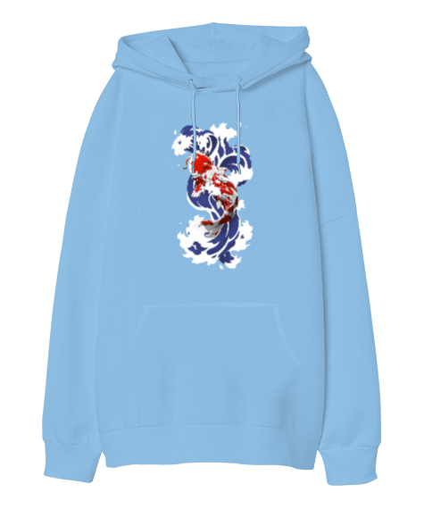 Tisho - Koi Balığı Tasarım Baskılı Oversize Unisex Kapüşonlu Sweatshirt