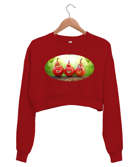 Tisho - Komik Armutlar Kırmızı Kadın Crop Sweatshirt