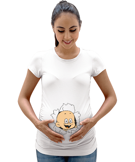 Tisho - Komik Bebek Blu1 Beyaz Kadın Hamile Tişört