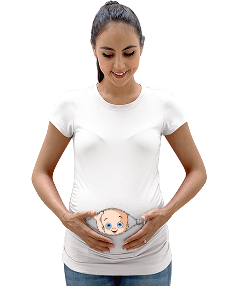 Tisho - Komik Bebek V2 Beyaz Kadın Hamile Tişört