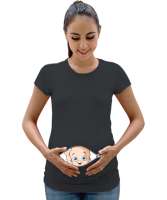 Komik Bebek V2 Füme Kadın Hamile Tişört - Tisho