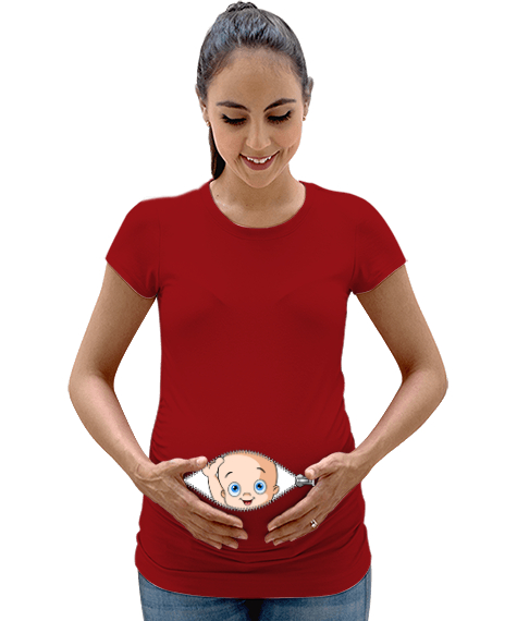 Tisho - Komik Bebek V2 Kırmızı Kadın Hamile Tişört
