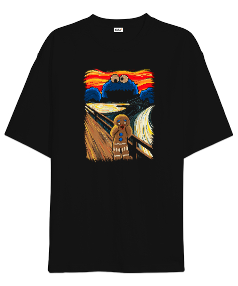 Tisho - Komik Çığlık Tablosu - Kurabiye Siyah Oversize Unisex Tişört