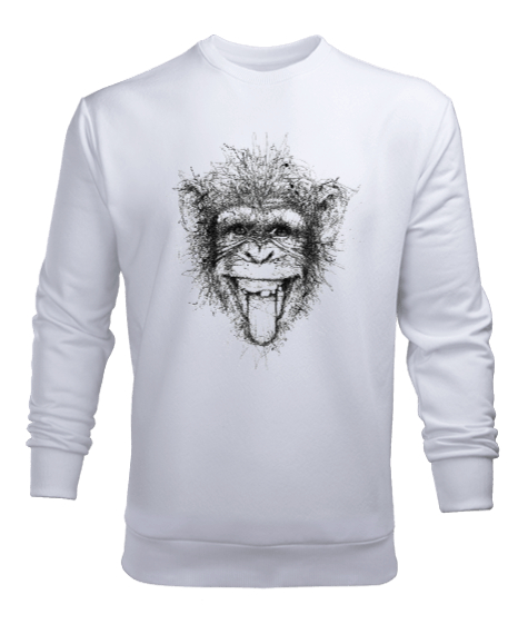 Tisho - Komik Çizim Maymun - Şempaze Beyaz Erkek Sweatshirt
