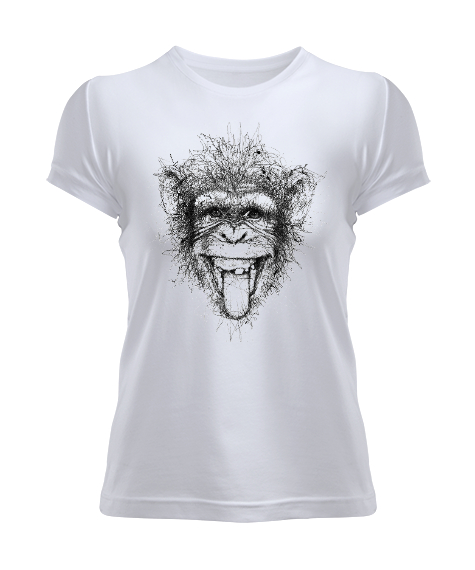 Tisho - Komik Çizim Maymun - Şempaze Beyaz Kadın Tişört