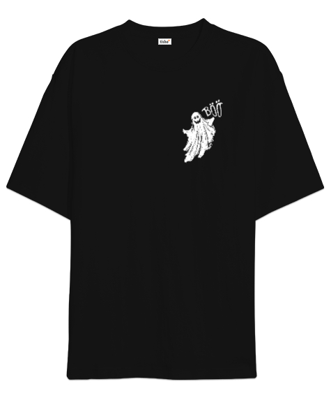 Tisho - Komik Hayalet - Ghost - Böö Sırt Taraflı Siyah Oversize Unisex Tişört