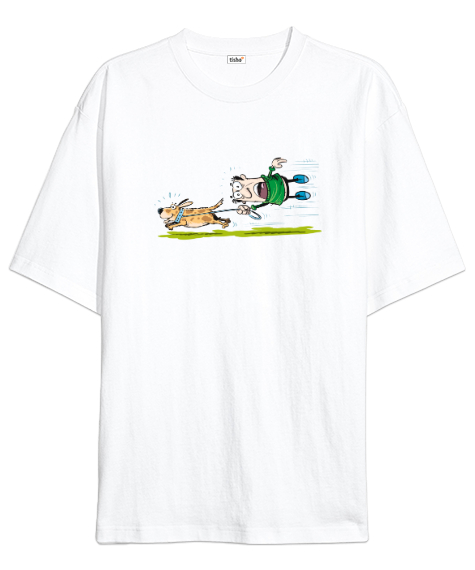 Tisho - Komik Karikatür Beyaz Oversize Unisex Tişört