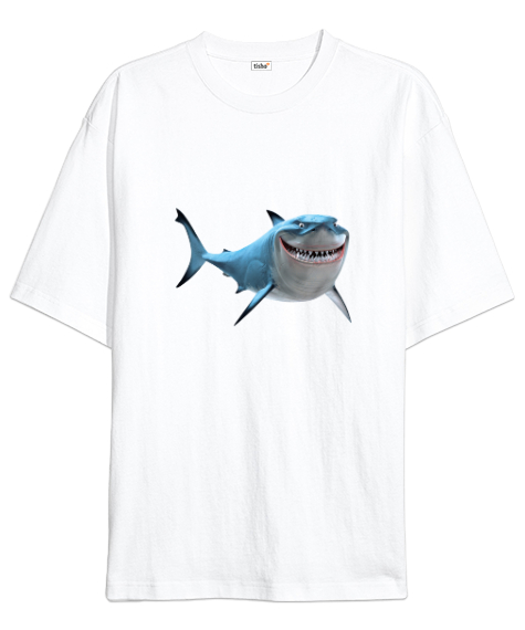 Tisho - Komik Köpekbalığı - Shark Beyaz Oversize Unisex Tişört