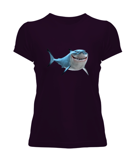 Tisho - Komik Köpekbalığı - Shark Koyu Mor Kadın Tişört