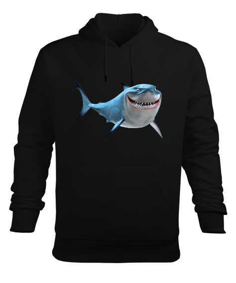 Tisho - Komik Köpekbalığı - Shark Siyah Erkek Kapüşonlu Hoodie Sweatshirt